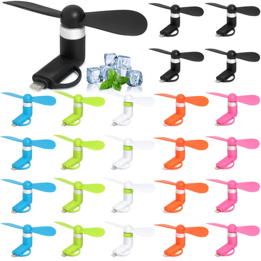 Aeergured 24 Pack Phone Fan Bulk, 2-in-1 Portable Mini Cell Phone Fan Compatible for iPhone, iPad, Android Smartphone, Tablet - Colorful and Powerful