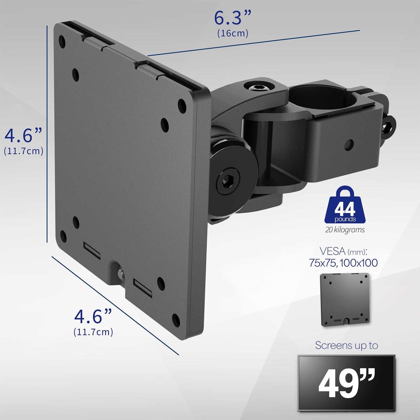VIVO Steel Ultrawide Monitor Bracket Pole Mount with Removable 75mm and 100mm VESA Plate, Fits up to 49 inch Screens, 1.4 inch Pole Diameter, Black