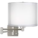 Possini Euro Design Modern Swing Arm Wall Lamp Brushed Nickel Plug-in Light Fixture Dimmable Double Sheer Silver White Drum Shade for Bedroom Bedside