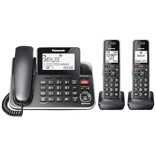 Panasonic Link2Cell Expandable Corded Cordless Phone with Digital Answering System & Smart Call Blocker, One Corded Base Unit and Two Cordless