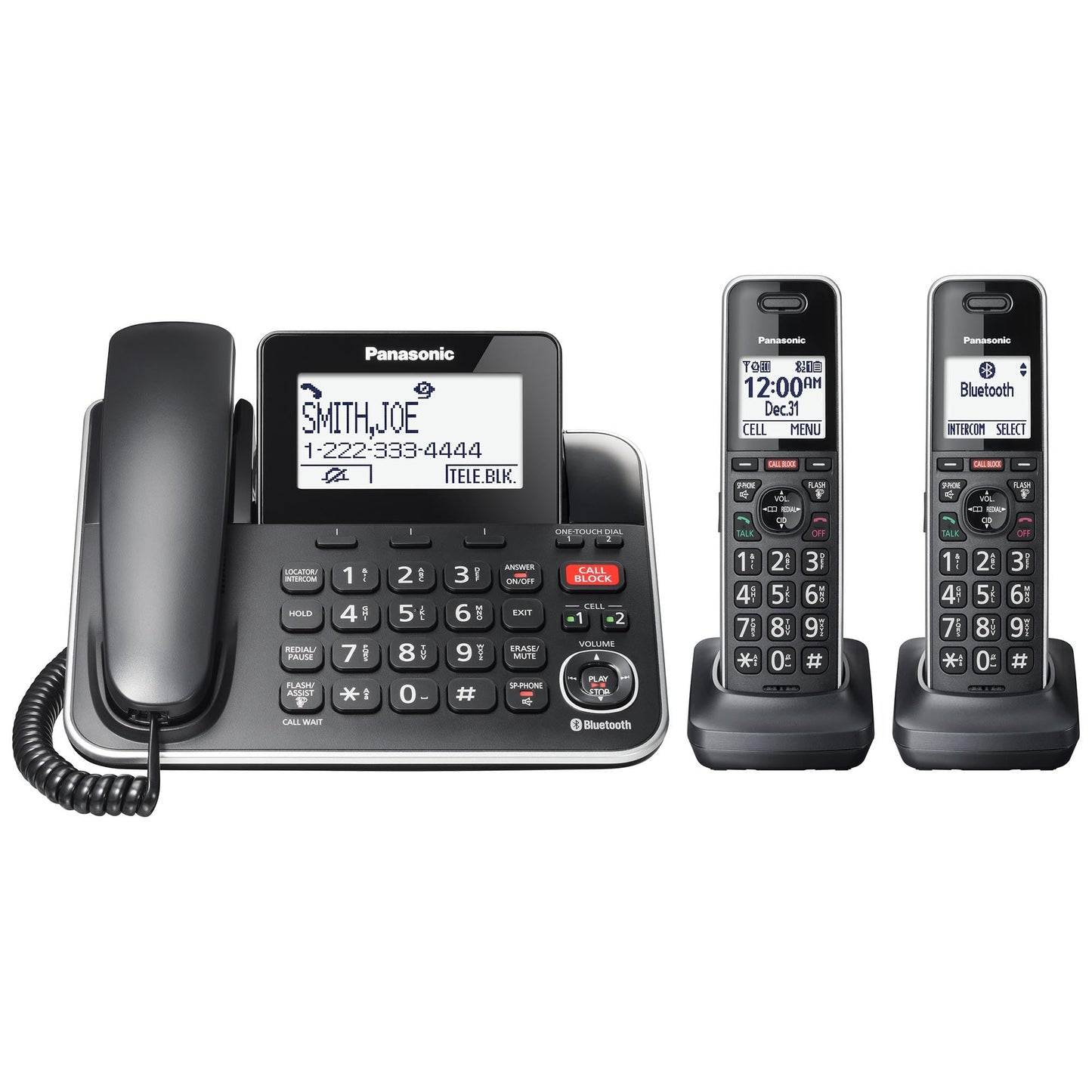 Panasonic Link2Cell Expandable Corded Cordless Phone with Digital Answering System & Smart Call Blocker, One Corded Base Unit and Two Cordless