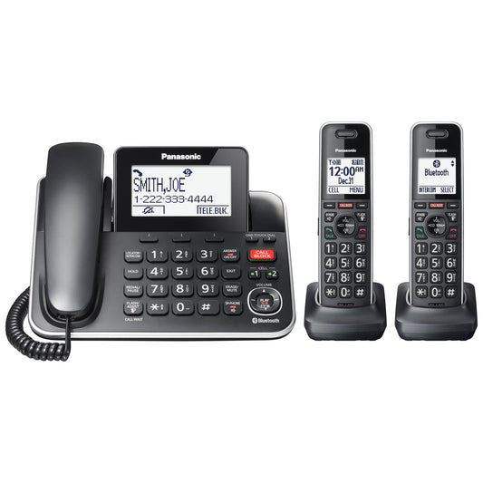 Panasonic Link2Cell Expandable Corded Cordless Phone with Digital Answering System & Smart Call Blocker, One Corded Base Unit and Two Cordless