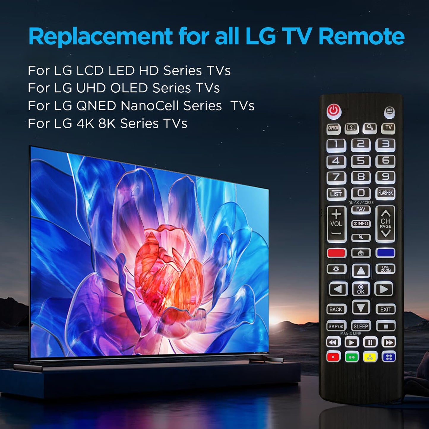 Replacement Backlit Remote Control for LG Smart TV, for LG LCD LED HD UHD OLED QNED NanoCell 4K 8K Series TVs (All Buttons Lighting Up)