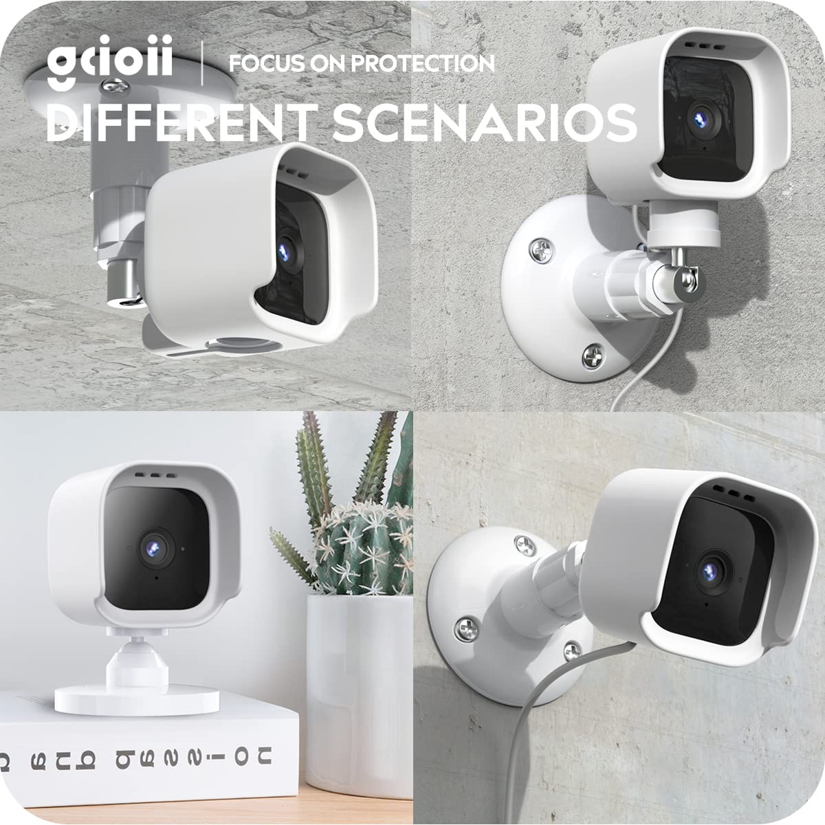 Blink Mini Wall Mount Bracket with Protective Case?Weather Proof 360 Degree Protective Adjustable Indoor/Outdoor Small Mount(1 Pack White?Camera not