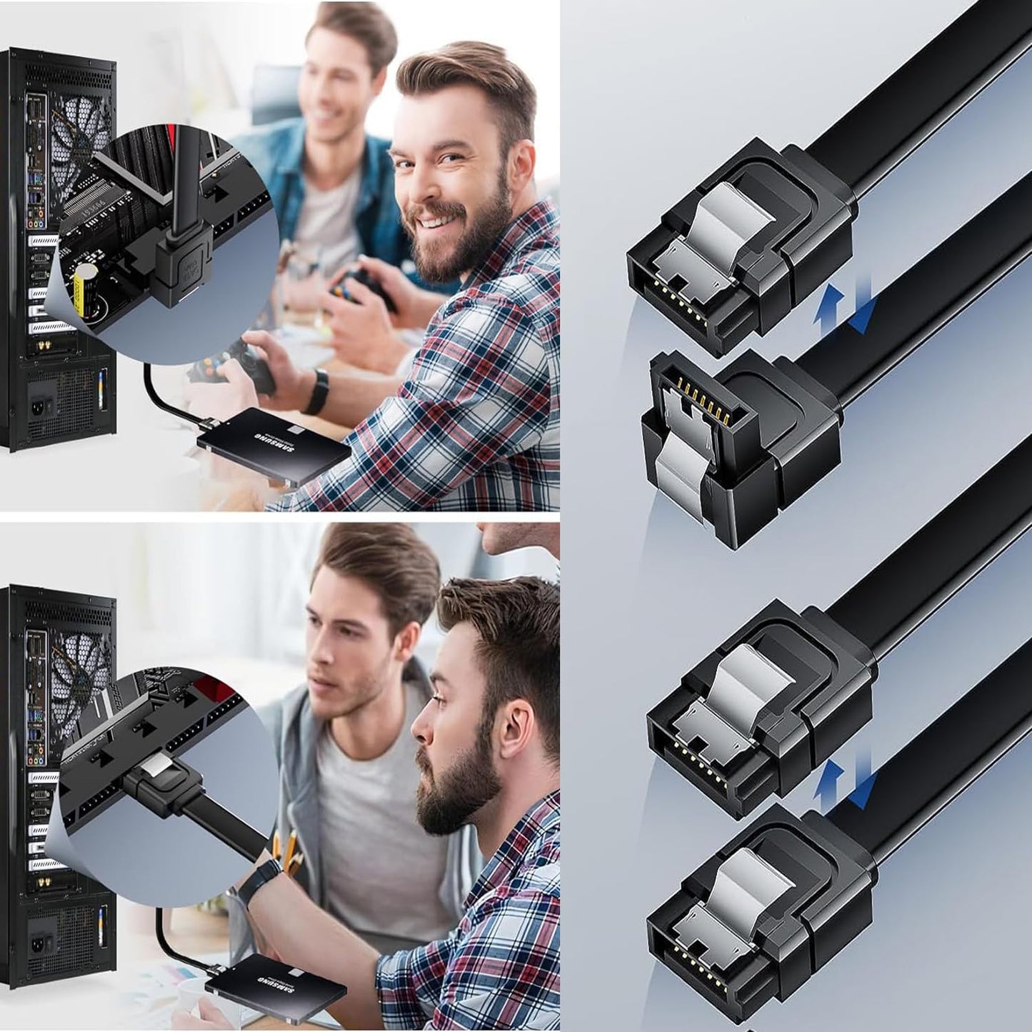 Aoiutrn SATA Cable III, 4 Pack 90 Degree Right Angle to Straight &Straight to Straight 6Gbps 7pin SATA 3.0 Data Transmission Cord with Locking Latch