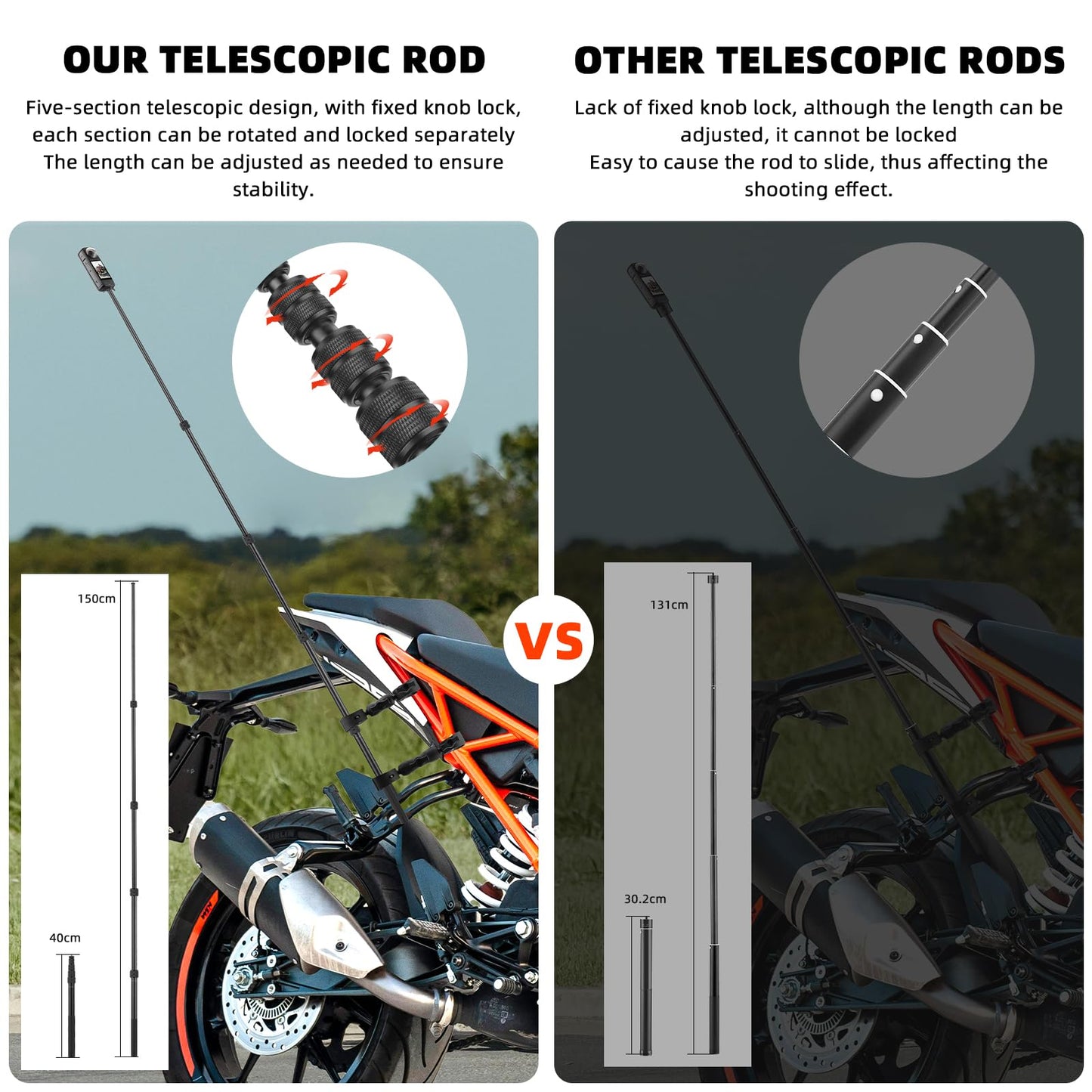 BRDRC Motorcycle Mount for Insta360 X5 X4, Bike Handlebar Clamp Mounts 59" Invisible Selfie Stick Bundle Kit for Insta 360 X5 X4 X3 X2 X ONE, for DJI