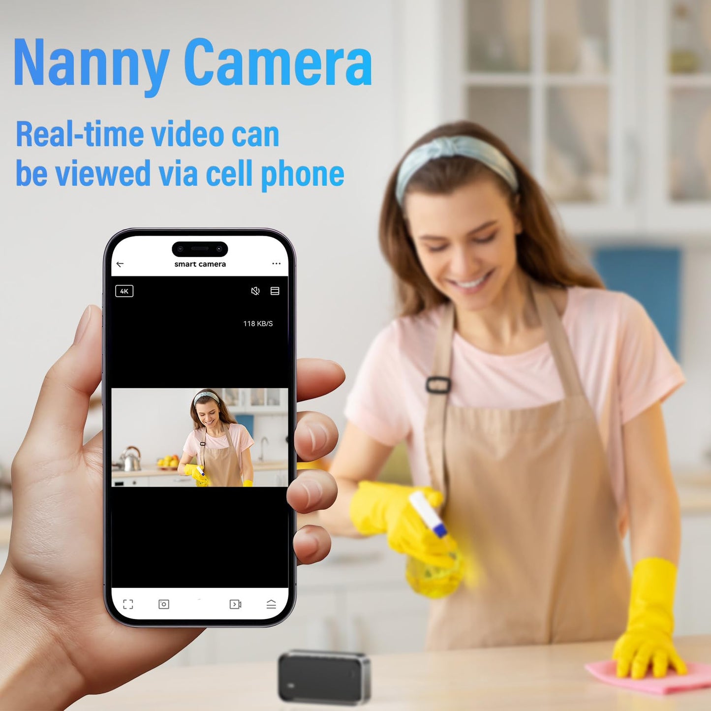 CLLMITEY Wireless-Security-Camera, 4K Real Full HD Nanny Cam for Home Security, Night Vision & Motion Detection Alerts, Security Recording with Mobile