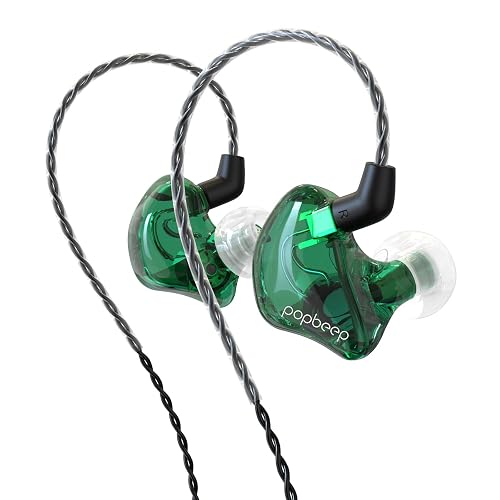 BASN in-Ear Monitor Headphones Dual Dynamic Drivers IEM Earphones Detachable MMCX Cable Musicians Earbuds Headphones (BC100 Green, with no Mic)