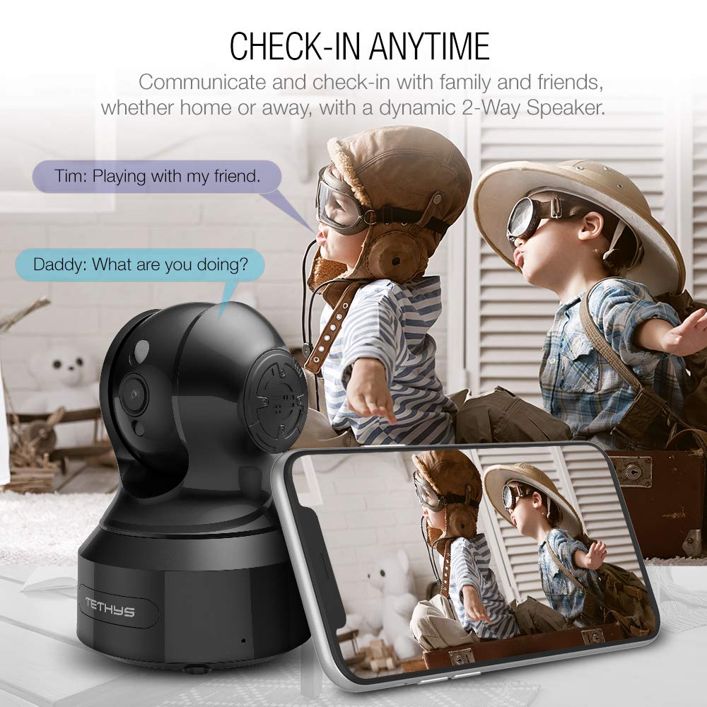 TETHYS Wireless Security Camera 1080P Indoor [Work with Alexa] Pan/Tilt WiFi Smart IP Camera Dome Surveillance System w/Night Vision,Motion