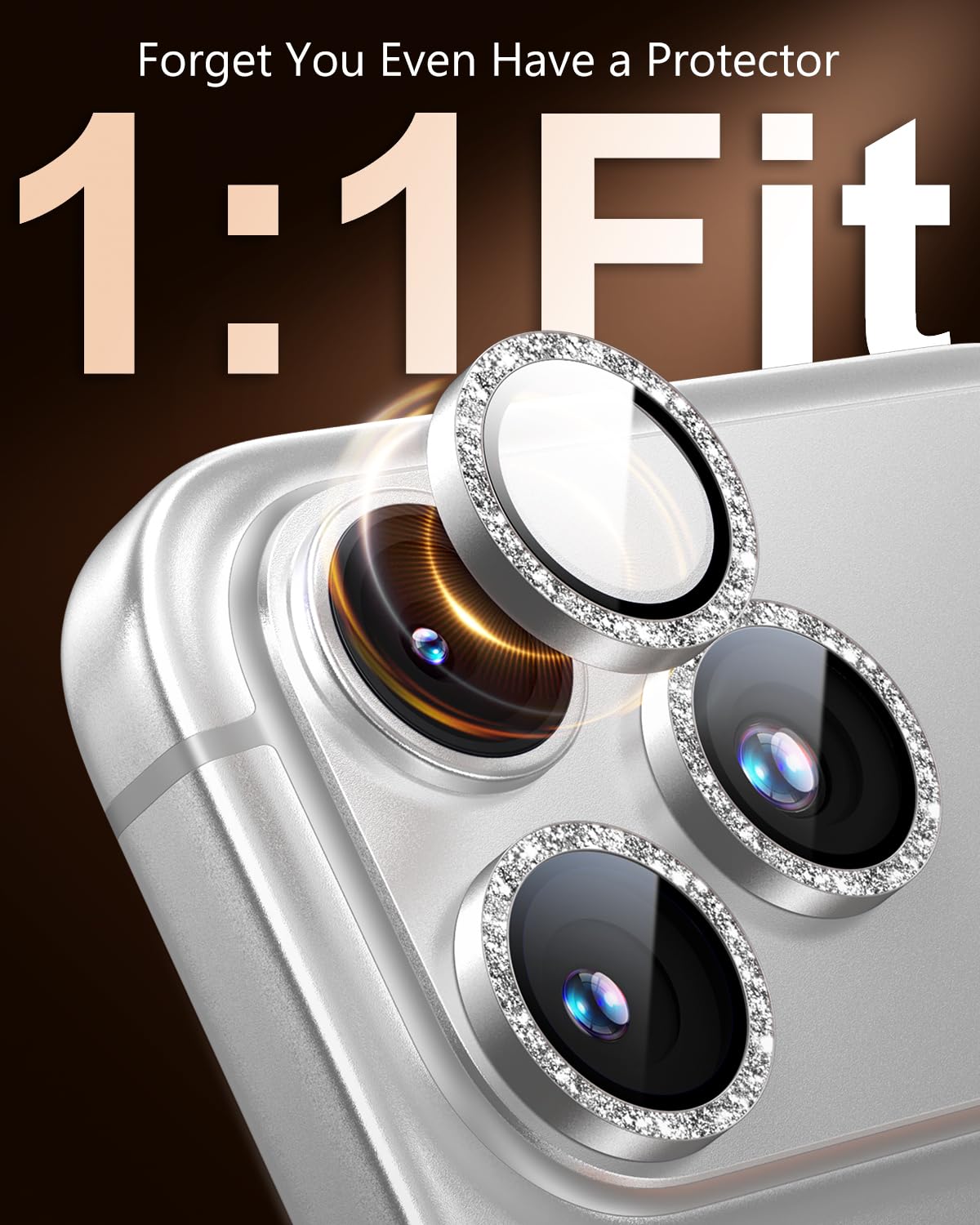 EZ-GLAZ Bling Camera Lens Protector for iPhone 17 Pro Max/ 17 Pro/ 16 Pro Max/ 16 Pro/ 15 Pro Max/ 15 Pro/ 14 Pro Max/ 14 Pro, Glitter Decoration