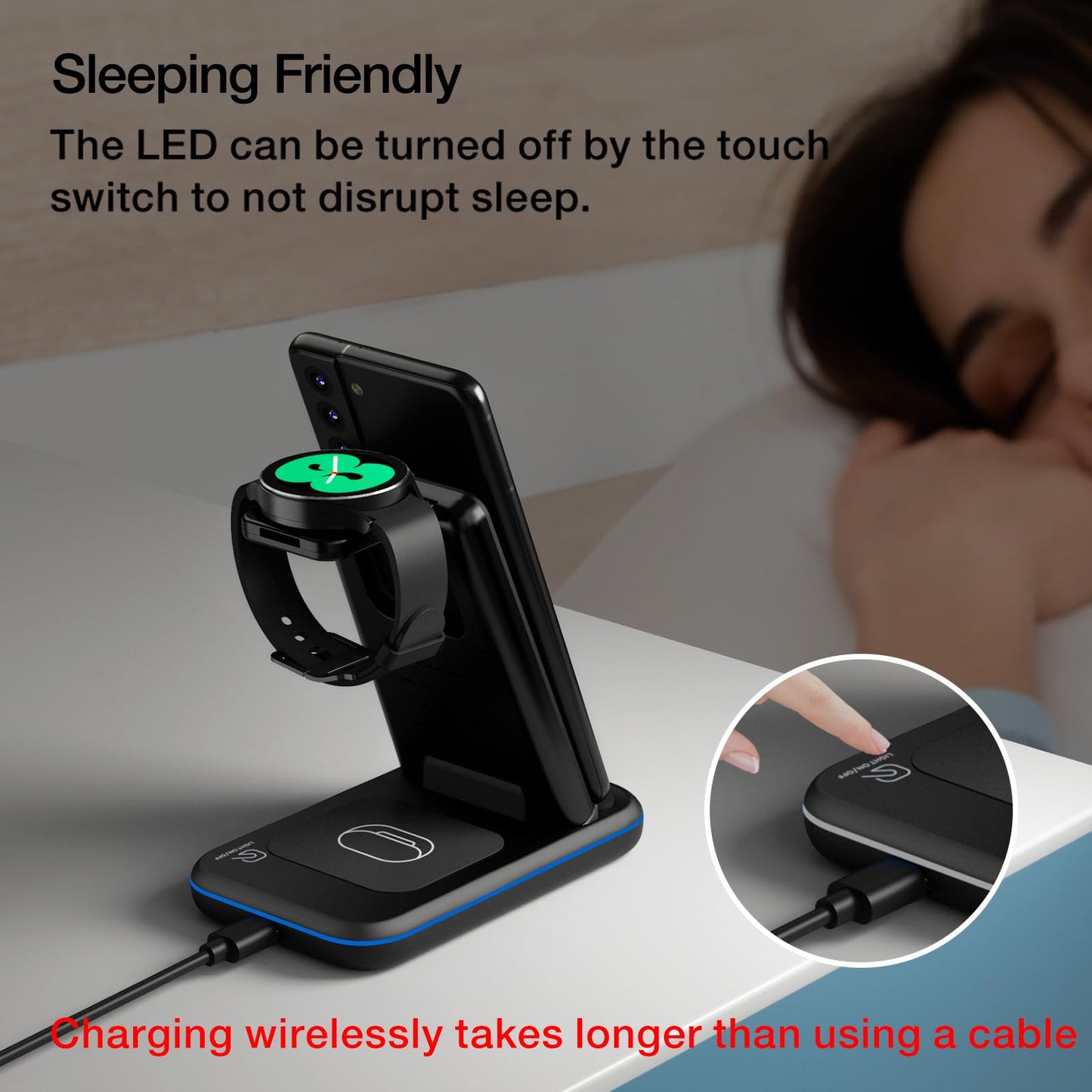 Wireless Charger for Samsung/Android, HOLYJOY Foldable 3 in 1 Fast Charging Station/Stand/Multi Charger for Samsung S25 Ultra/S24/Note 20, Travel Pad
