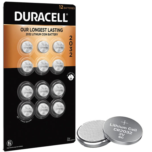 Duracell CR2032 3V Lithium Battery, Child Safety Features, 12 Count Pack, Lithium Coin Battery for Key Fob, Car Remote, Glucose Monitor, CR Lithium 3…