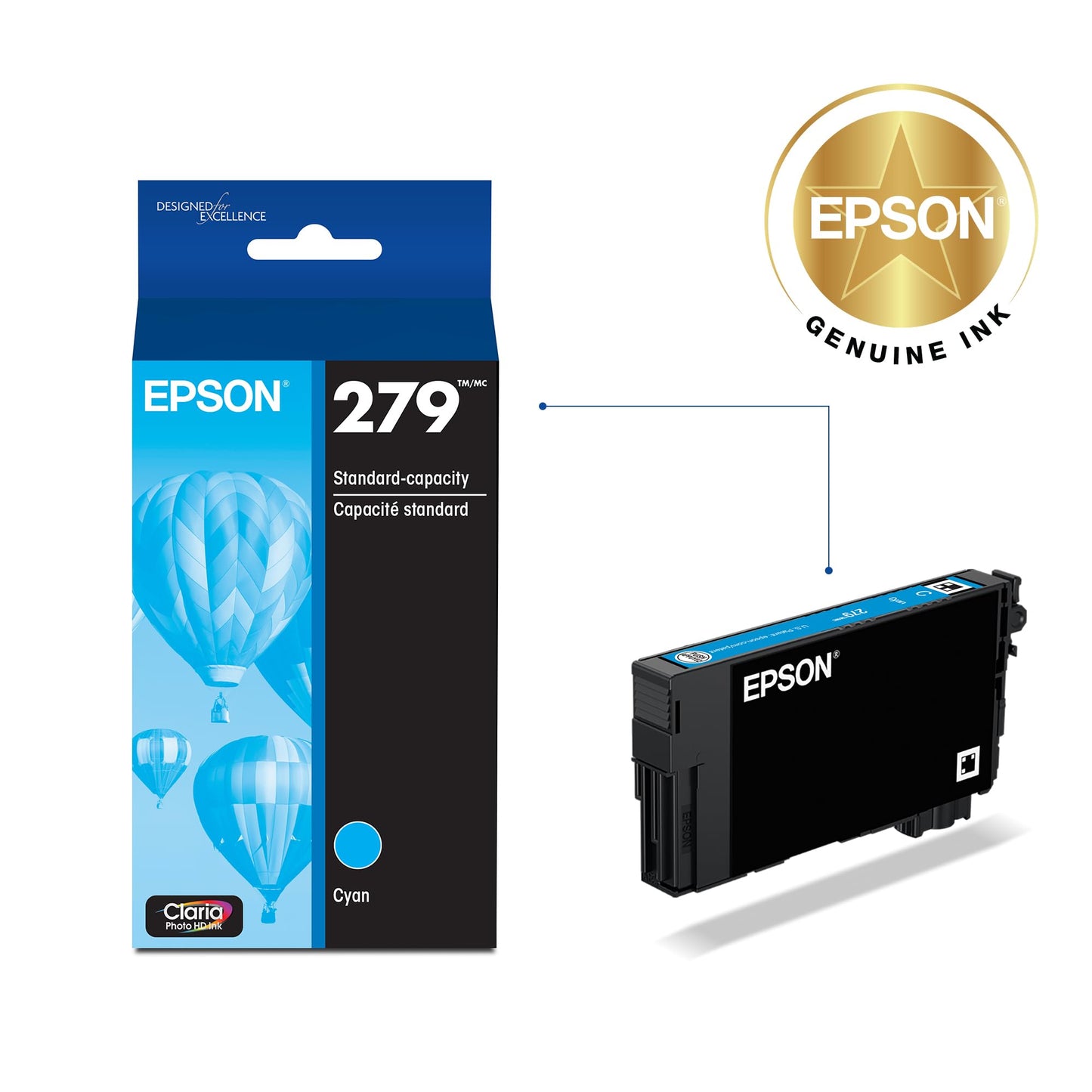Epson 279 Claria Photo HD Ink Standard Capacity Cyan Cartridge (T279220-S) Works with Expression Photo XP-980