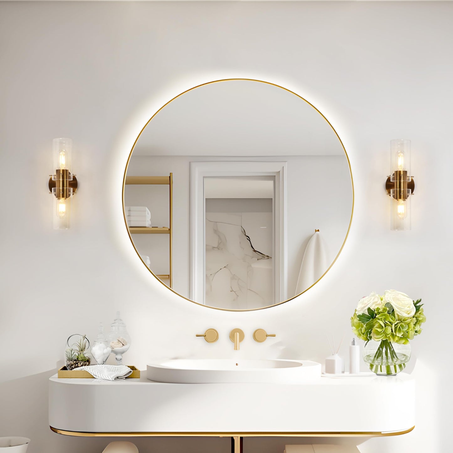 GEPOW Sconces Wall Lighting, Modern Gold Wall Sconces Indoor with Clear Glass Shade, 2-Light Plating Brass Bedroom Bathroom Wall Sconce Light Fixtures