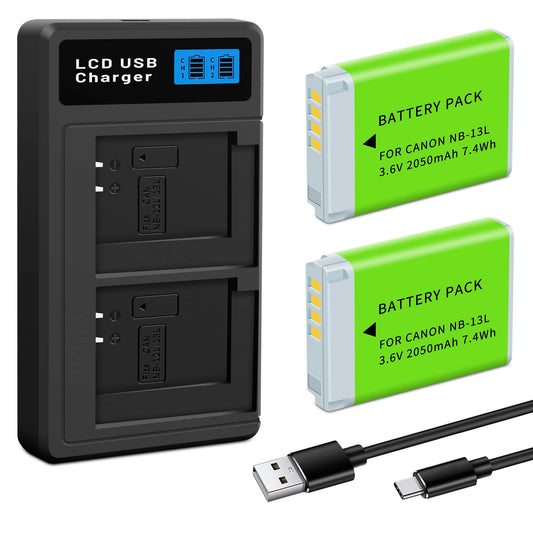 2Pack NB-13L NB13L Battery with Dual Fast Charger Compatible for Canon PowerShot G7 X Mark II, G7 X, G1 X Mark III, G5 X, G5X Mark II, G9 X, G9 X Mark