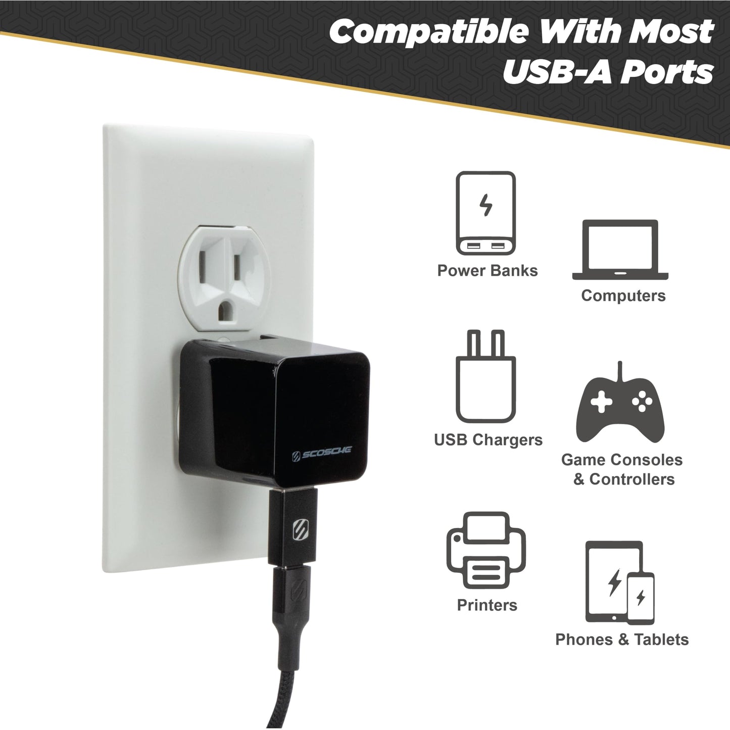 Scosche ACA-2PKSP Strikeline USB Type-C to USB Type-A Adapter 2 Pack - Black