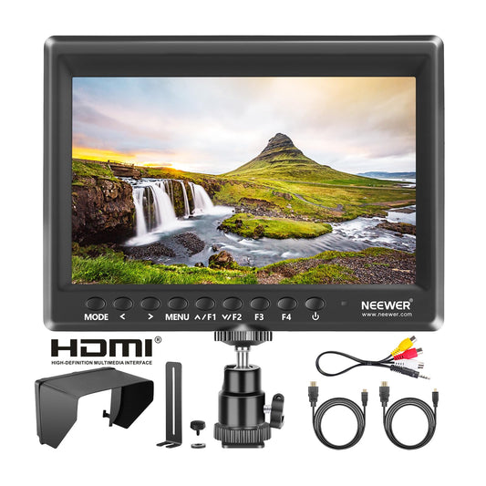 Neewer F100 7inch Camera Field Monitor HD Video Assist IPS 1280x800 HDMI Input 1080p with Sunshade and Ball Head for DSLR Cameras, Handheld