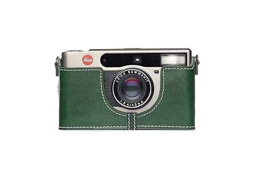 Leica Minilux Case, BolinUS Handmade Genuine Real Leather Half Camera Case Bag Cover for Leica Minilux/Minilux Zoom Camera with Hand Strap (Green)