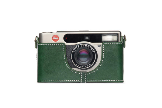 Leica Minilux Case, BolinUS Handmade Genuine Real Leather Half Camera Case Bag Cover for Leica Minilux/Minilux Zoom Camera with Hand Strap (Green)