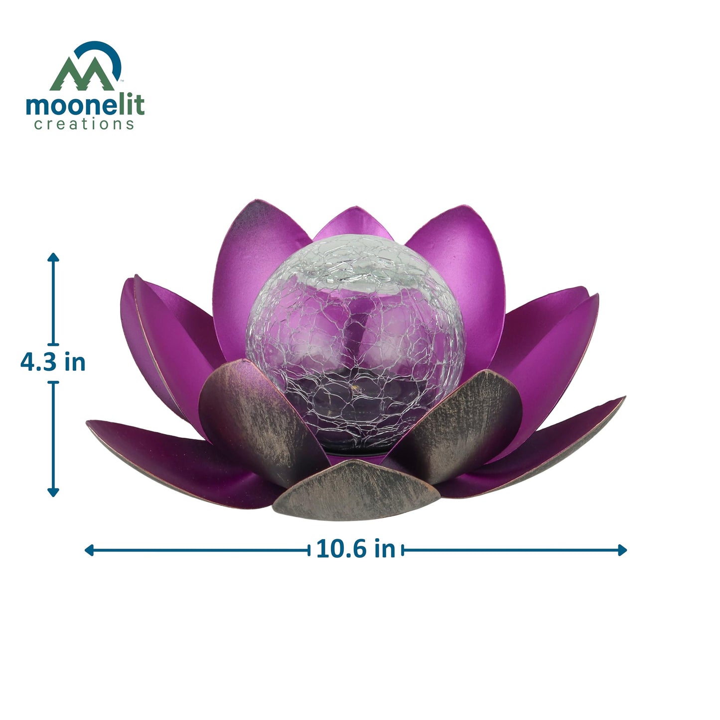 MooneLit Creations MCSLOTUS-V Violet Lotus Flower Solar LED Garden Light with Crackled Glass Globe - Waterproof Metal Outdoor Décor