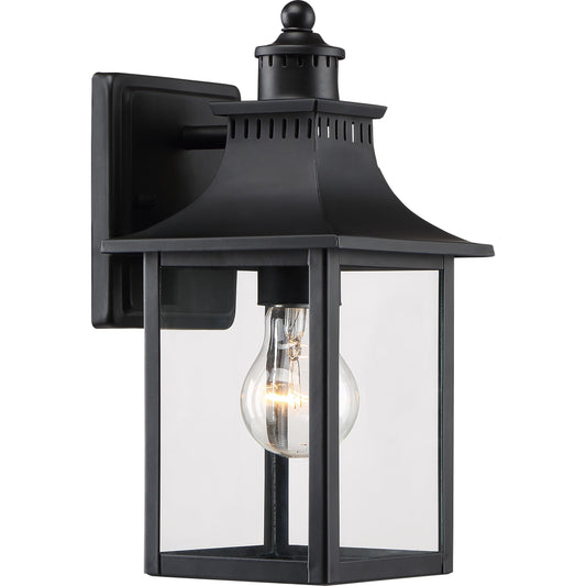 Quoizel Chancellor Outdoor Wall Lantern, 11.5 Inch 1-Light Vintage Wall Sconce, Mystic Black Lantern Wall Light, Clear Glass, Outside Lights