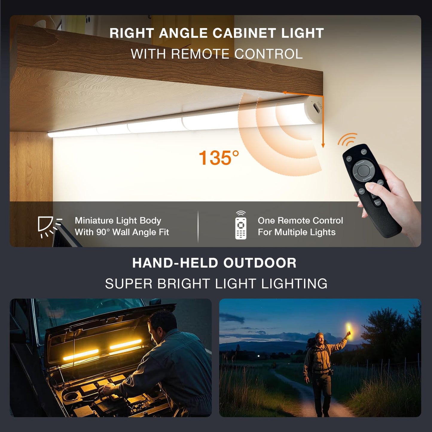 Under Cabinet Lighting Wireless with Remote,Rechargeable Battery Operated Closet Lights,3 Color Magnetic Dimmable led Strip Lights,Under Counter