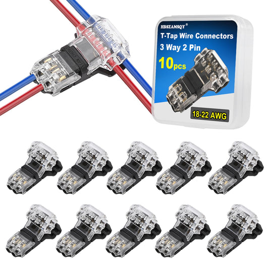 3 Way 2 Pin Low Voltage Wire Connector Wire Splice connectors,Quick Solderless T Tap Connector,Rock Solid Connector for 18-22