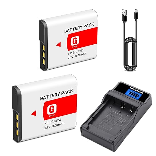 NP-BG1 NP-FG1 BG1 Battery 2-Pack with LCD Slim USB Charger Compatible for Sony Cyber-Shot DSC W130 W210 W220 W230 W275 W290 W300 H10 H50 H70 W290 HX7