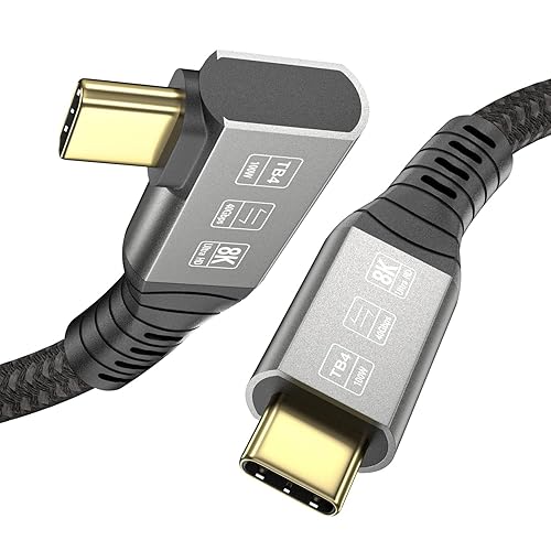 Angusplay USB C Thunderbolt 4 Cable 6.6ft 40Gbps, Right Angle USB4 Braided Cable 90 Degree, 8k 60Hz Display / 100W Charging, Compatible