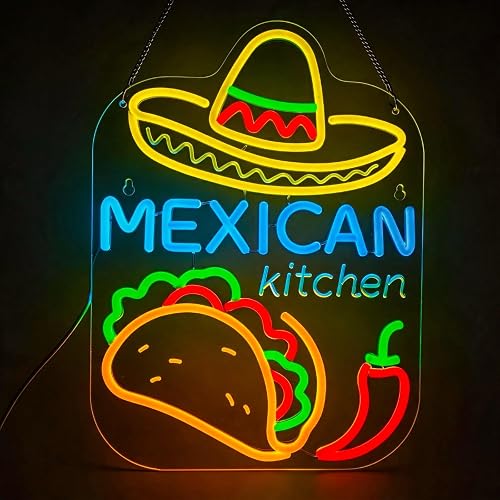 Mexican Taco Neon Sign - LED Restaurant Decor for Mexican Kitchen, Taco Party Decorations, 16.5x12" USB Wall Light - Mexican Food Gifts