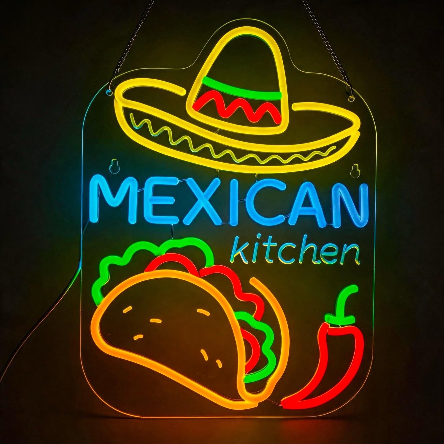 Mexican Taco Neon Sign - LED Restaurant Decor for Mexican Kitchen, Taco Party Decorations, 16.5x12" USB Wall Light - Mexican Food Gifts