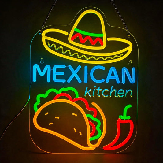 Mexican Taco Neon Sign - LED Restaurant Decor for Mexican Kitchen, Taco Party Decorations, 16.5x12" USB Wall Light - Mexican Food Gifts