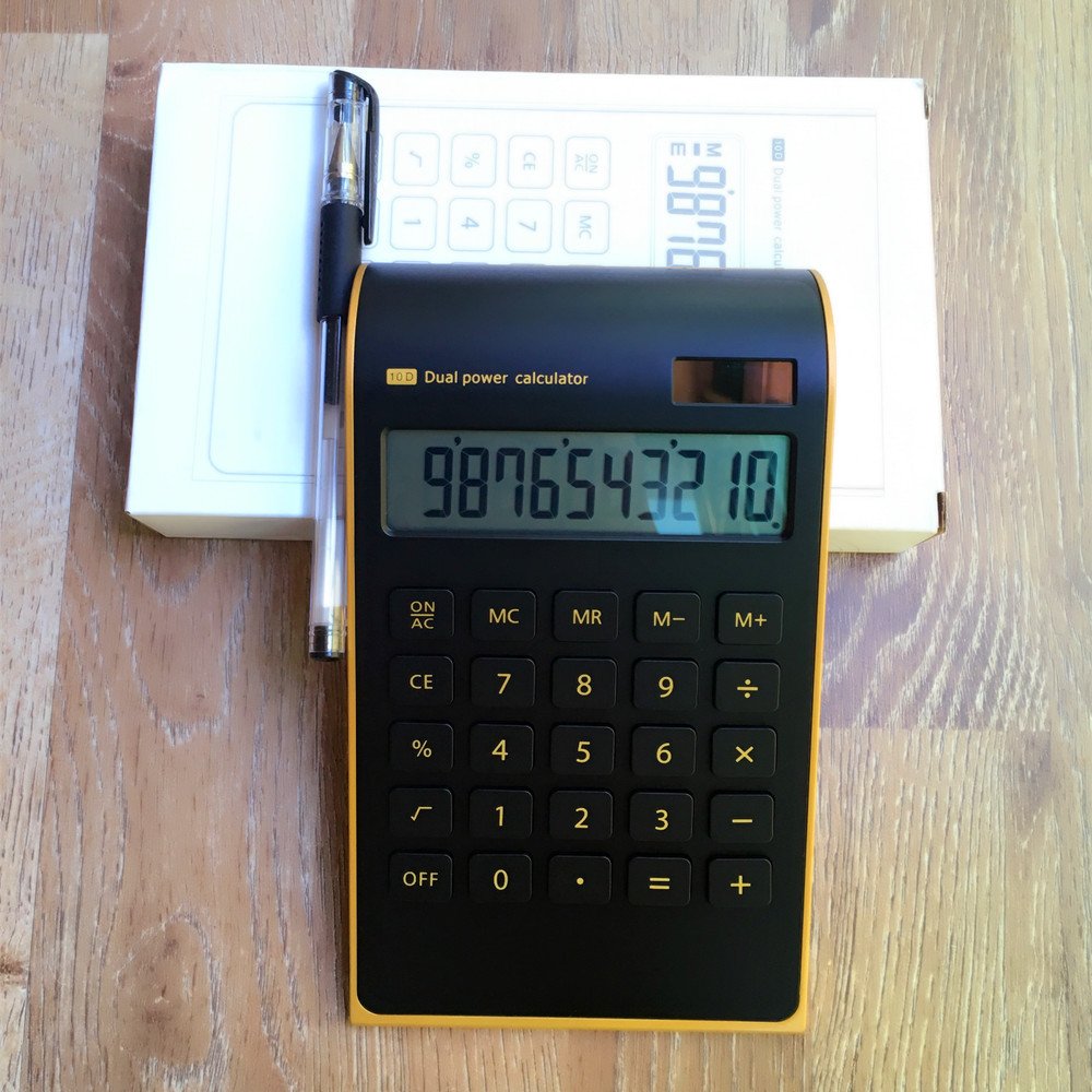 yescool Calculator, Slim Elegant Design, Office/Home Electronics, Dual Powered Desktop Calculator, Solar Power, 10 Digits, Tilted LCD Display