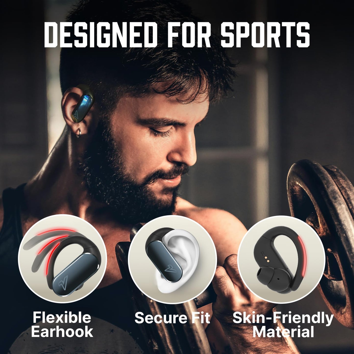 VOKALEN Reflex Pro - Wireless Sport Earbuds with Ear Hooks, Active Noise Cancellation, up to 50H of Battery Life, IP68 Dust and Waterproof, Touch…