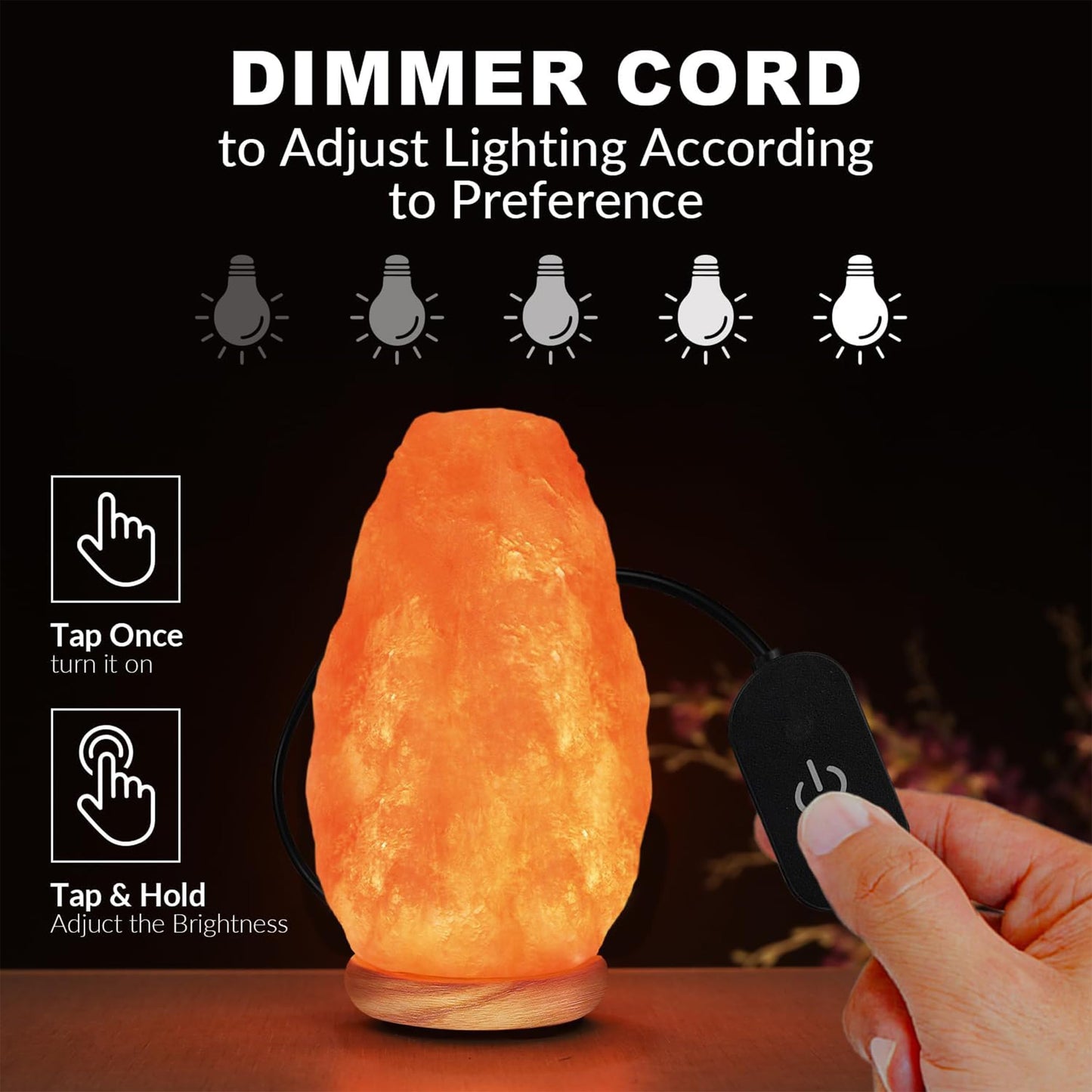 WBM LLC Himalayan Glow Natural Pink Salt Lamp, Crystal Salt Lamp Night Light with (ETL Certified) Brightness Control Dimmer Switch, Wooden Base & Salt