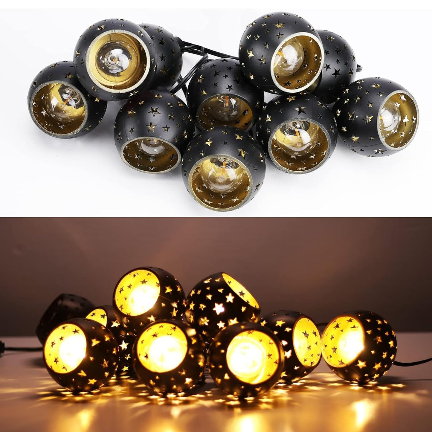 Vigdur Lantern String Lights, Star String Lights Plug in with 10 Clear G40 Bulbs and Star Plastic Lamp Shades, Connectable Moroccan Decoration Light
