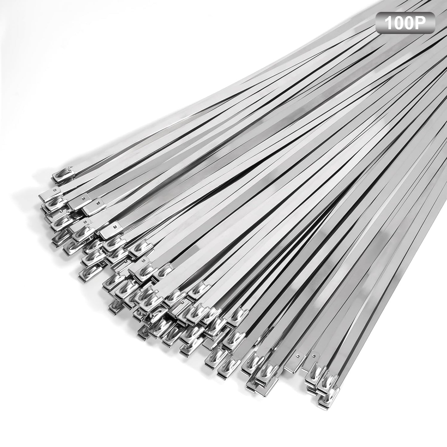 Metal Zip Ties 24 inch Stainless Steel Cable Ties 100 Pack 270 lbs Heavy Duty Self-locking Wire Ties High Temp Zipties Chain Link fence Ties Multi