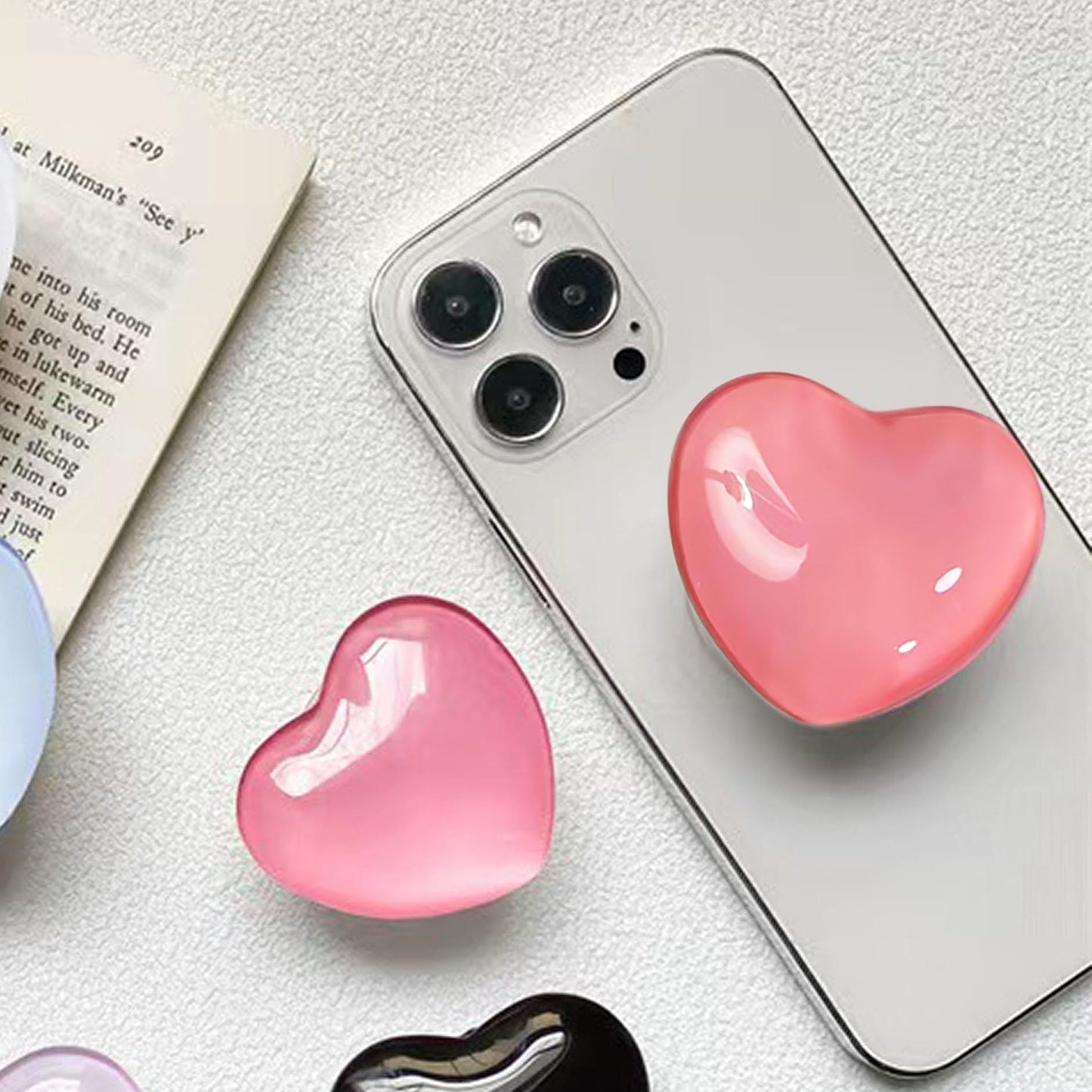 Cute Heart-Shaped Expanding Phone Grip - 3D Deep Pink Crystal Collapsible Phone Mount Holder Stand for Girls Women, Lovely Phone Charm