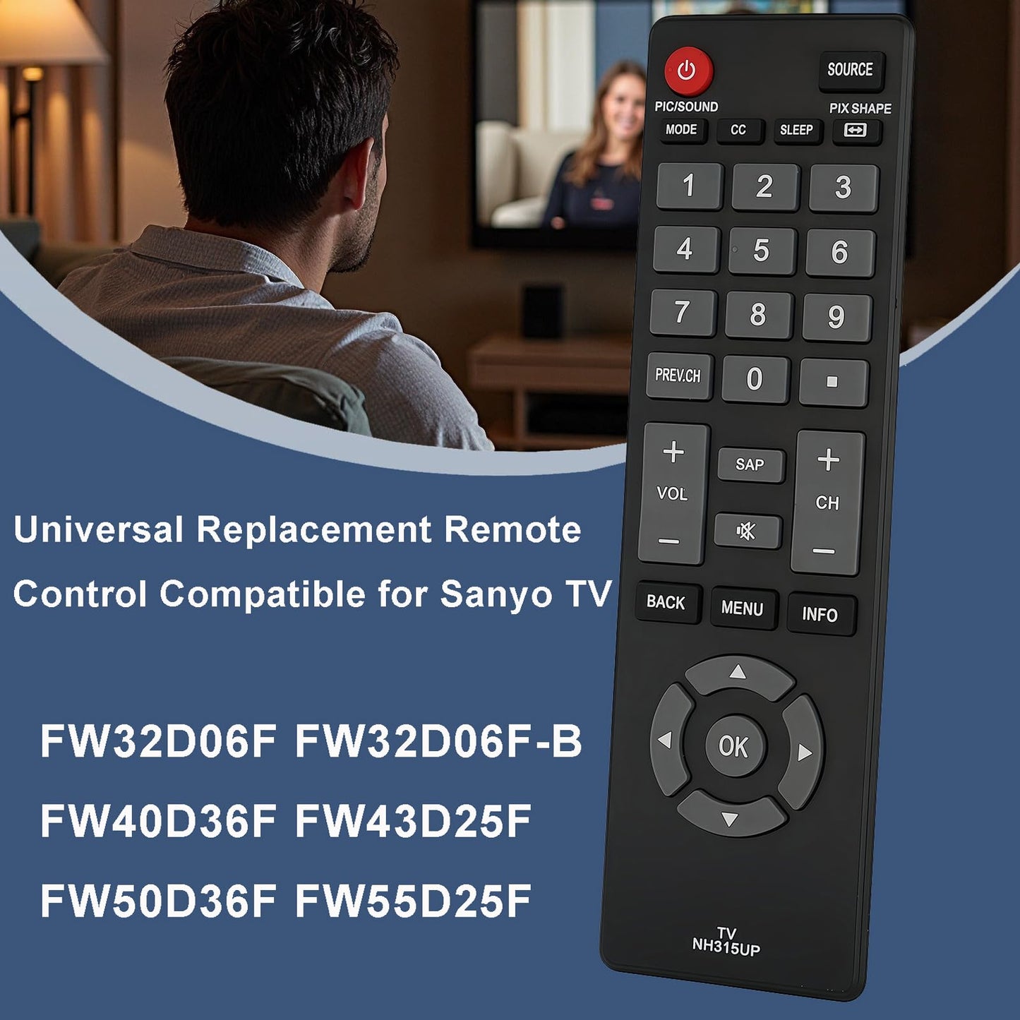 NH315UP Universal Replacement Remote Control Compatible for Sanyo TV