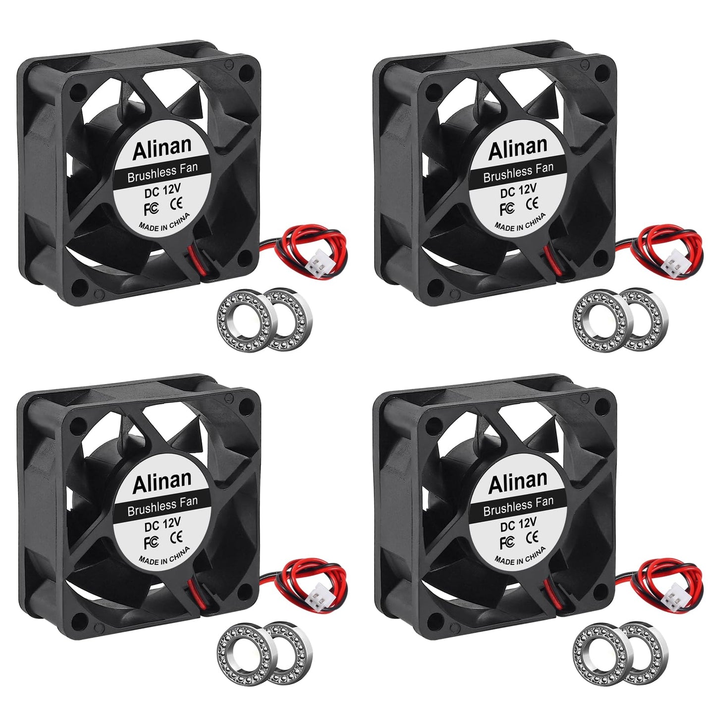 Alinan 4pcs 6025 60mm x 25mm 12V Dual Ball Bearings Brushless Fan 2Pin DC Cooling Exhaust Fan for Radiator DIY Air Exhaust Vent Cooling