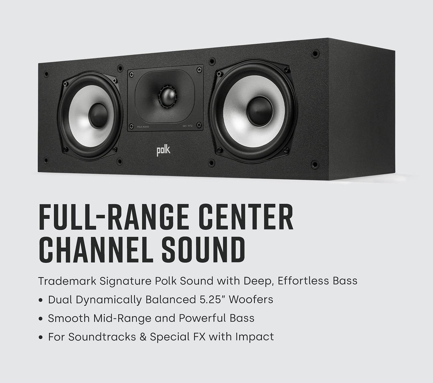 Polk Monitor XT30 Compact Center Channel Speaker - Hi-Res Audio Certified, Dolby Atmos & DTS:X Compatible, 1" Terylene Tweeter & Dual 5.25"