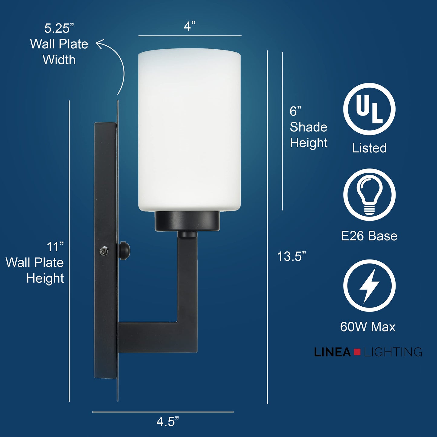 Linea di Liara Brio Black Wall Sconce with Frosted Glass Shade - Modern Wall Light Fixture for Bathroom, Vanity, and Hallway