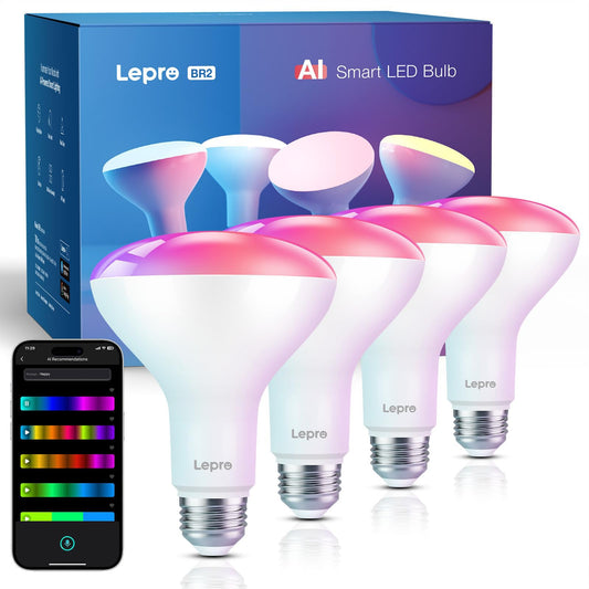 Lepro BR2 AI LED Smart Bulbs - AI Generated Lighting, LightGPM 4 with LLM, LightBeats Music Sync, Voice Control Via App, RGBWW Colors, Compatible