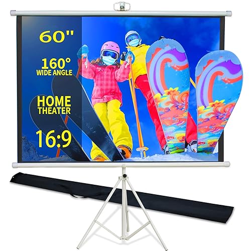 60 Inch Projector Screen Portable with Stand & Carry Bag, 4:3 Aspect Ratio, Lightweight Foldable Design for Home Theater & Outdoor Movies, Easy Setup