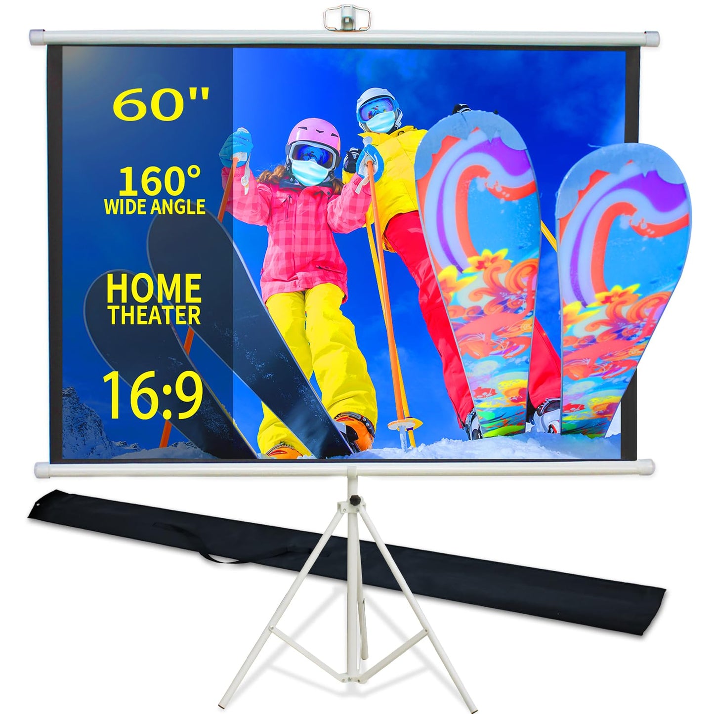 60 Inch Projector Screen Portable with Stand & Carry Bag, 4:3 Aspect Ratio, Lightweight Foldable Design for Home Theater & Outdoor Movies, Easy Setup