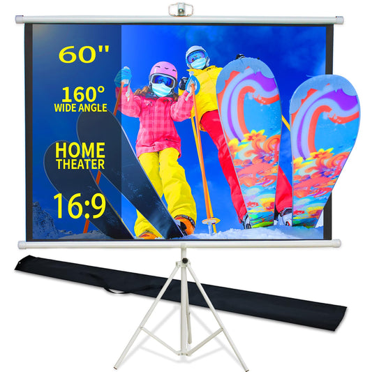 60 Inch Projector Screen Portable with Stand & Carry Bag, 4:3 Aspect Ratio, Lightweight Foldable Design for Home Theater & Outdoor Movies, Easy Setup