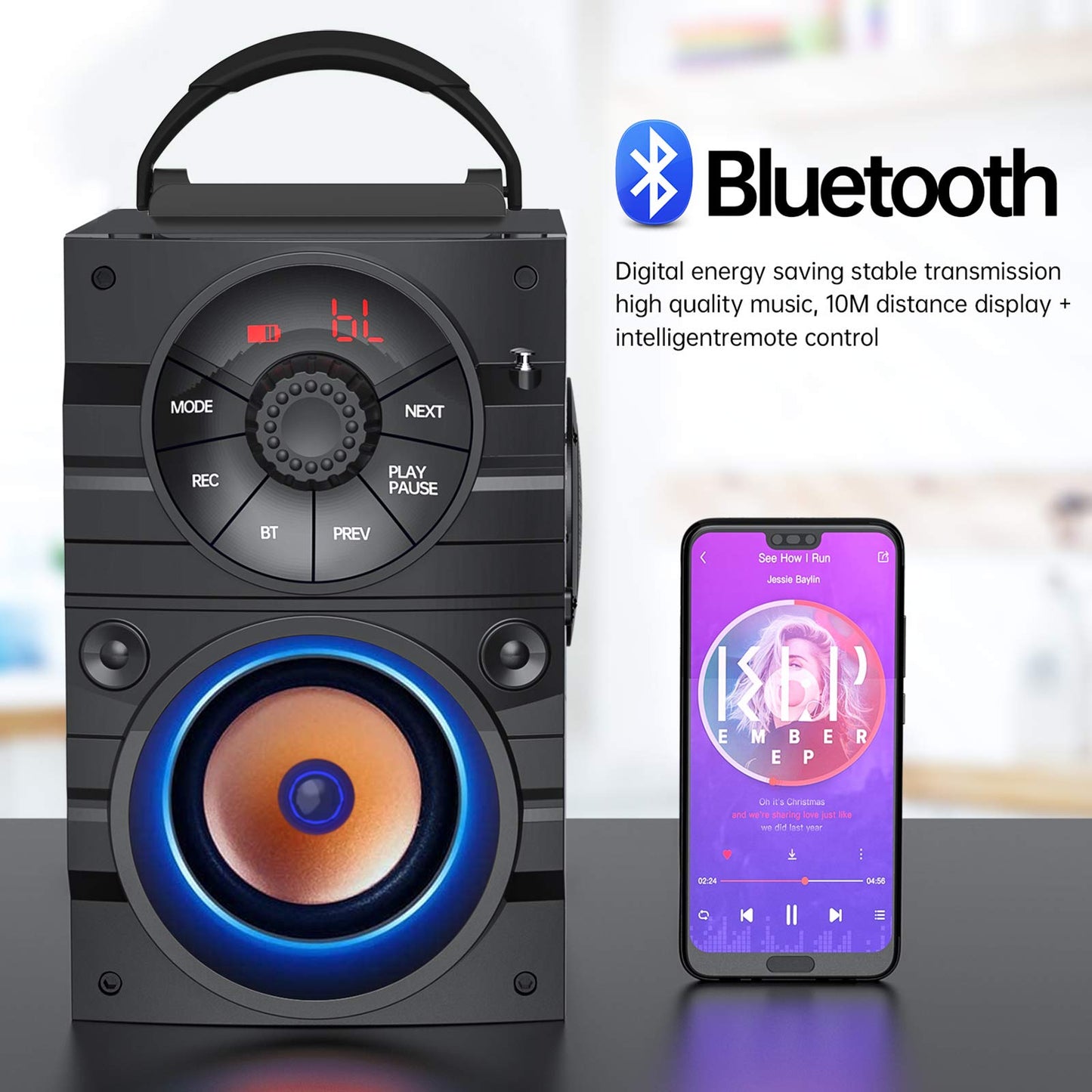 Aesackir Portable Big Bluetooth Speakers with Light, Wireless with Subwoofer, FM Radio, LED Lights, EQ, Booming Bass, Bluetooth 4.2 Stereo Loud