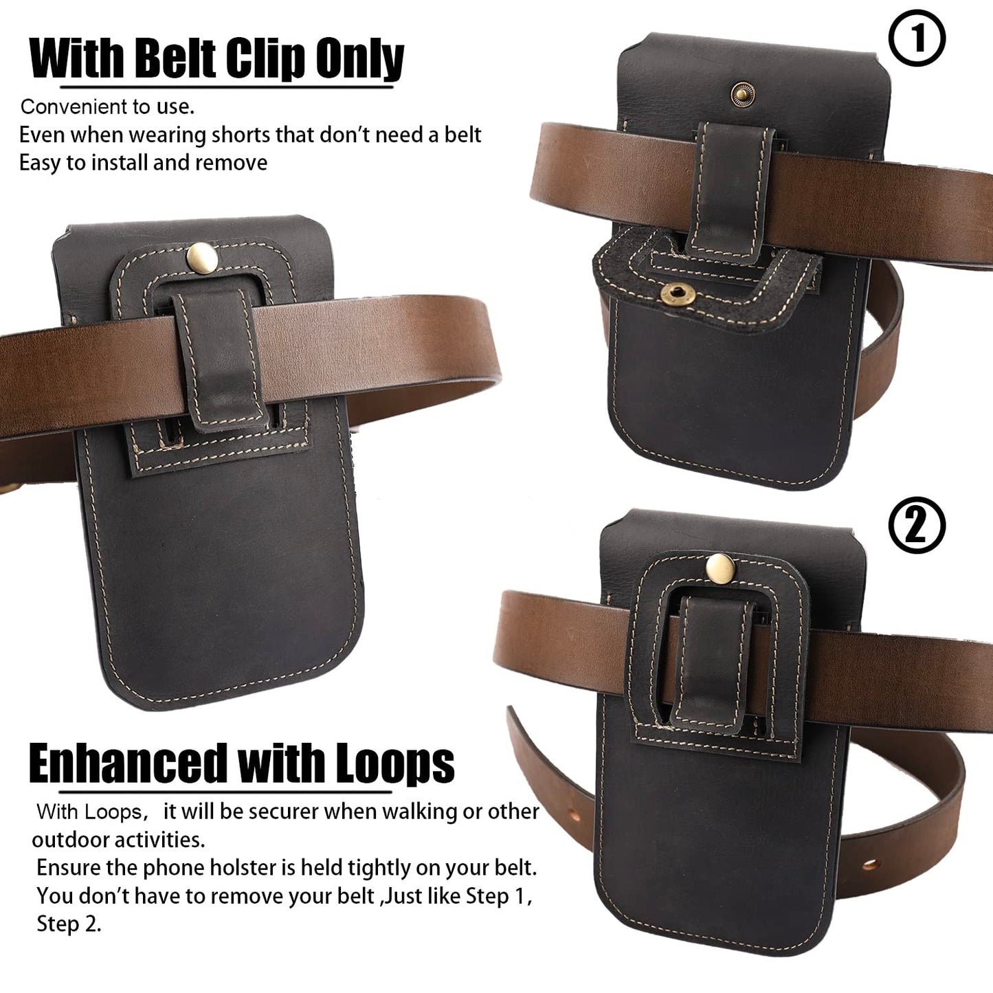 Topstache Leather Phone Holster for Men - Magnetic Closure Cell Phone Holder Case for iPhone 17/16/15/14/13/12 - Belt Clip Leather Belt Pouch Case