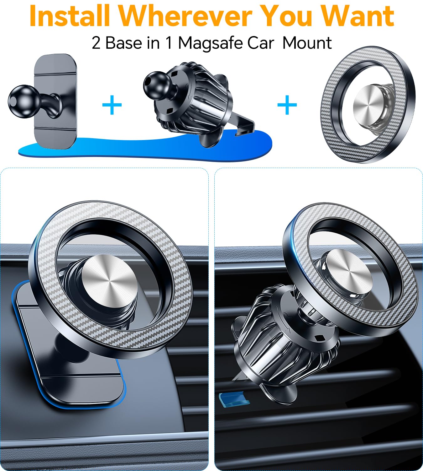 Kaistyle for Magsafe Car Mount?20 Strong Magnets?Magnetic Phone Holder for Car Phone Holder Mount Dash Mounted Holders Cell Phone Holders for Your Car
