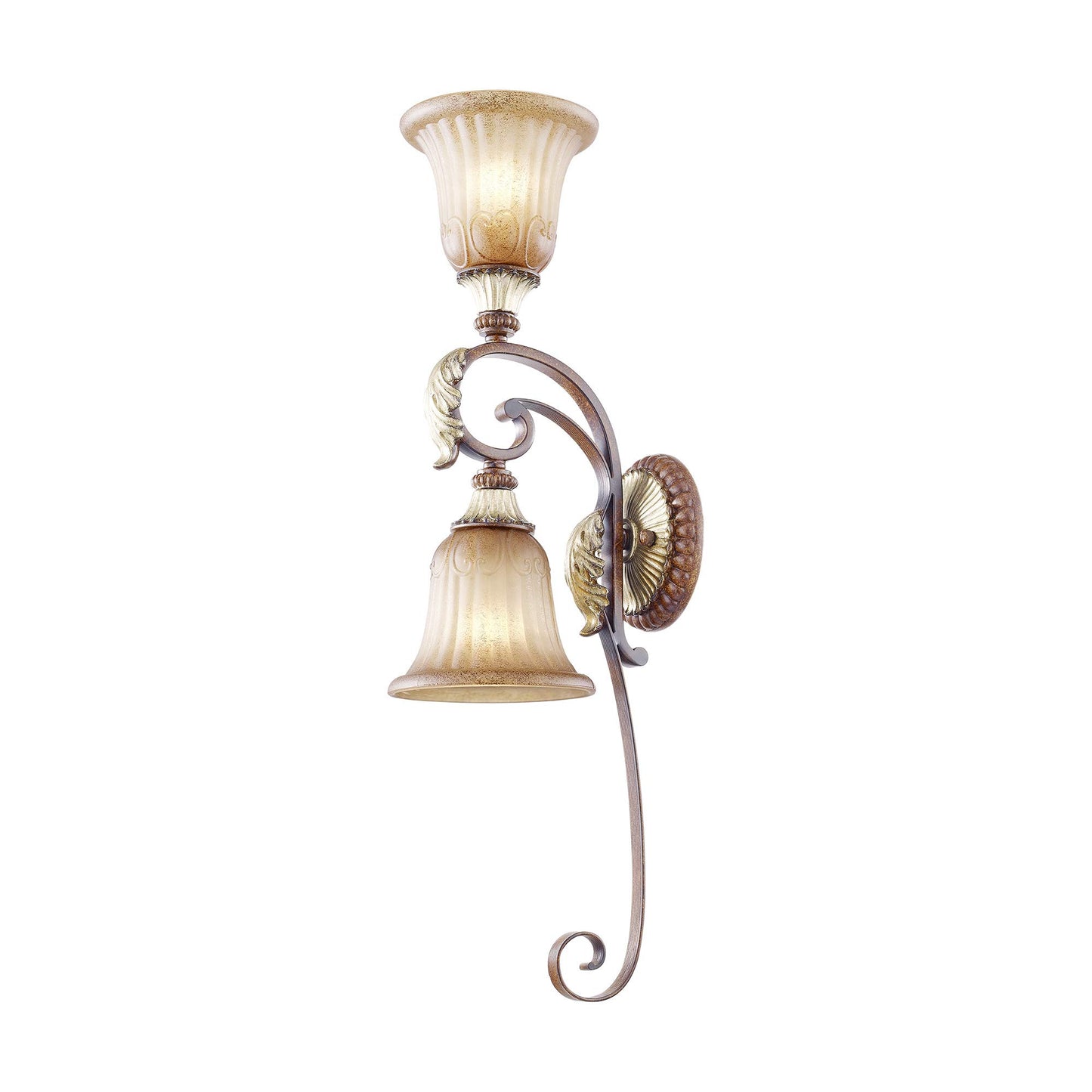 Livex Lighting 8572-63 Villa Verona 2 Light Verona Bronze Finish Wall Sconce with Aged Gold Leaf Accents and Rustic Art Glass